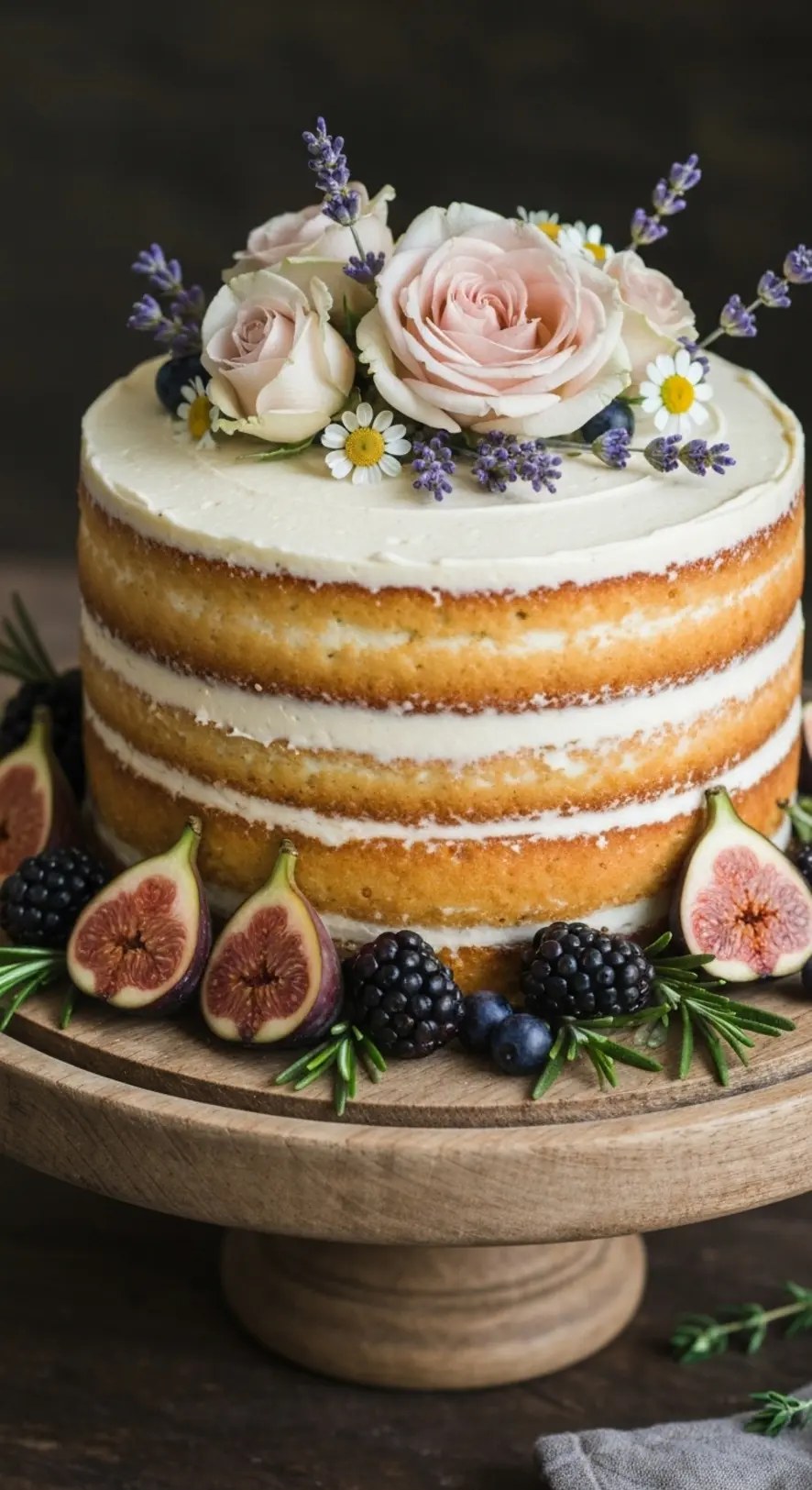 Single Layer Cake on a Wooden Stand