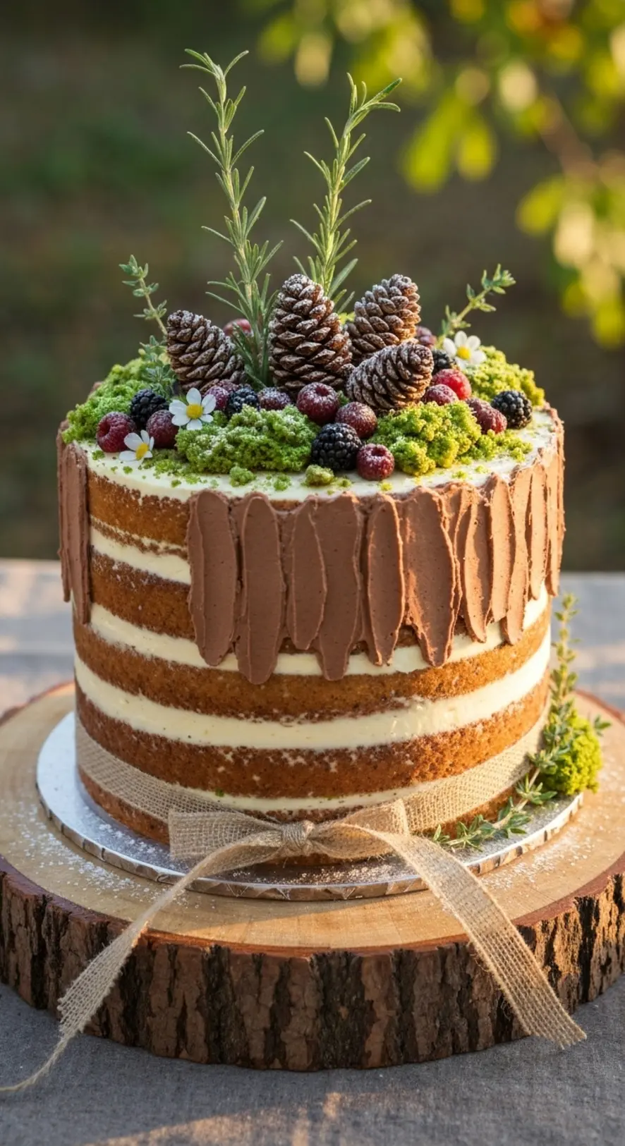 Woodland Forest Cake with Pinecones and Moss