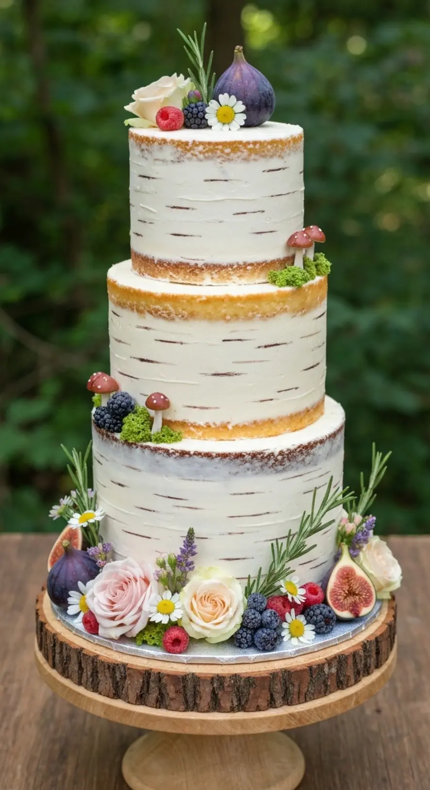 Birch Bark-Inspired Cake with Woodland Accents
