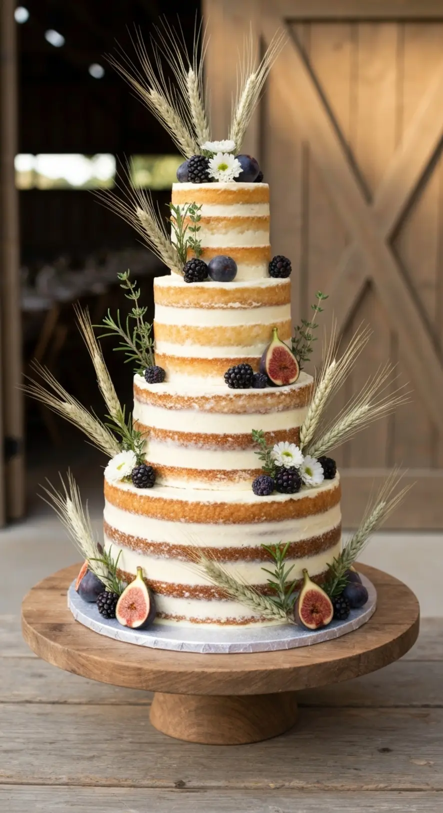 Wheat and Barley-Adorned Rustic Celebration Cake