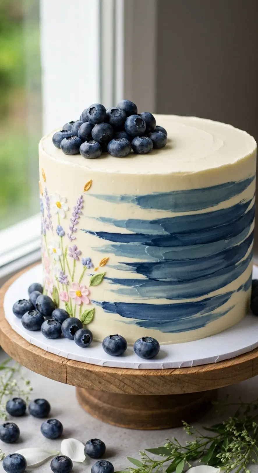 Rustic Blueberry Floral Cake