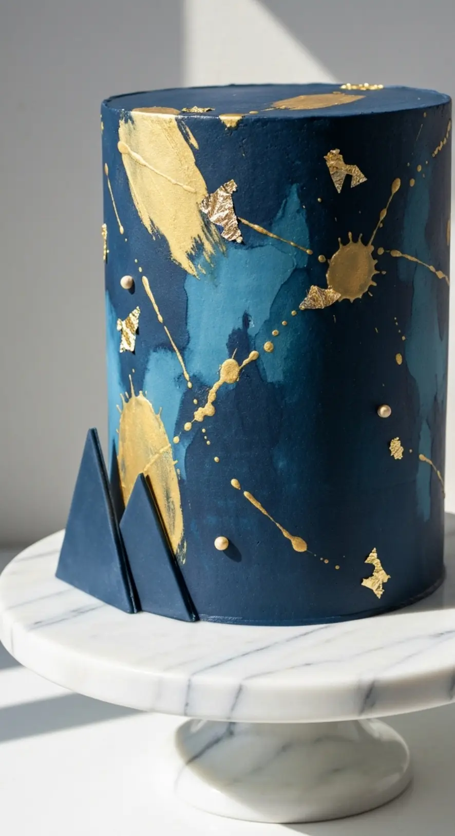 Navy and Gold Splatter Cake